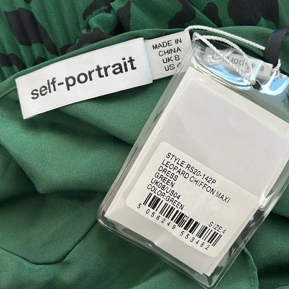 Self Portrait NEW Green Leopard Chiffon‎ Maxi Dress size 4 - Picture 5 of 6